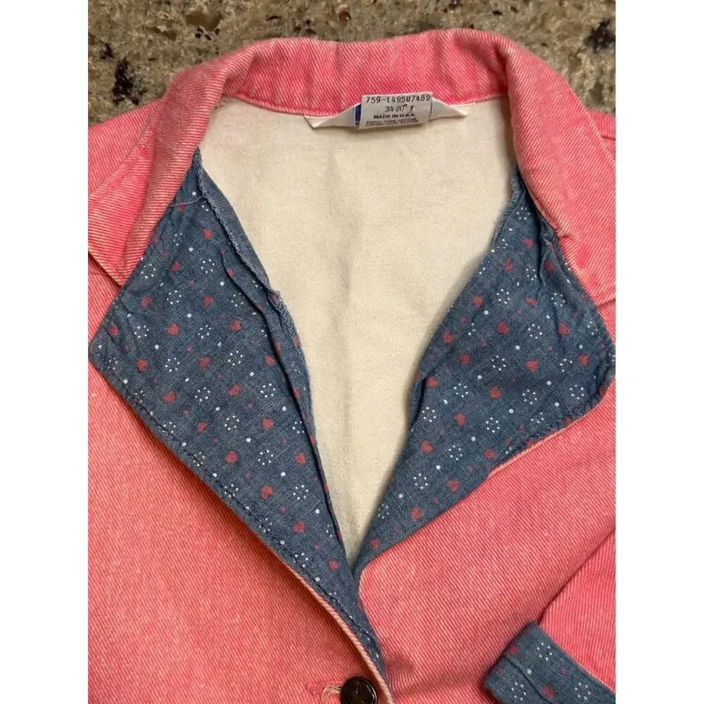 Vintage OshKosh B’Gosh Pink Denim Jacket Girls Made in USA Heart Print 4T